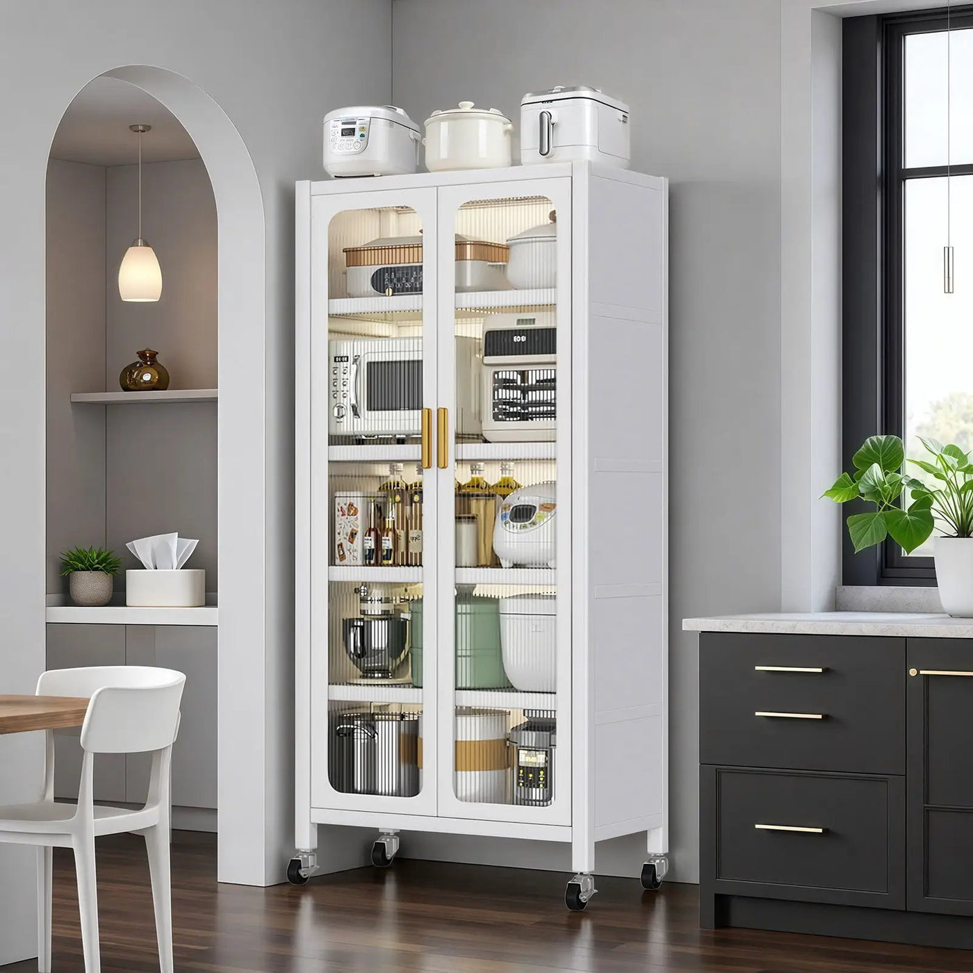 6 Tier Storage Cabinet With Transparent Door, Adjustable Shelves & Wheels by HouseOfZazla