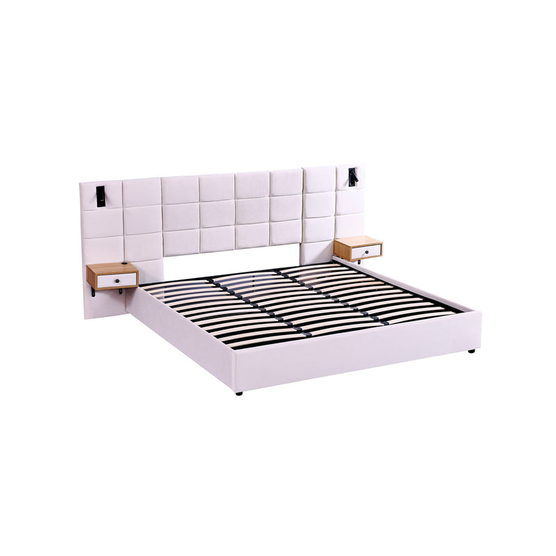 Upholstered Hydraulic Platform Bed With Storage Shelves, Reading Lamps, USB Port by HouseOfZazla