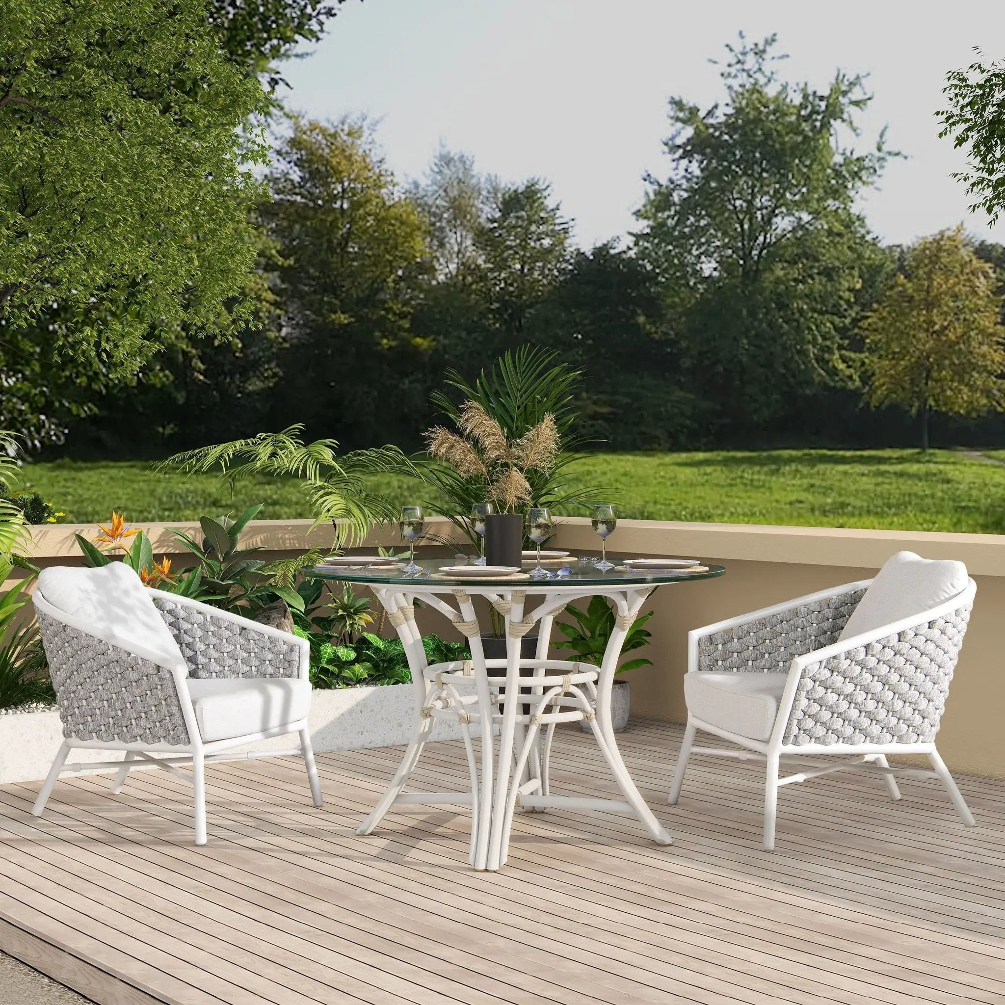 Rowan - Rope Barrel Back Patio Accent Arm Chair (Set of 2) - Optic White by HouseOfZazla