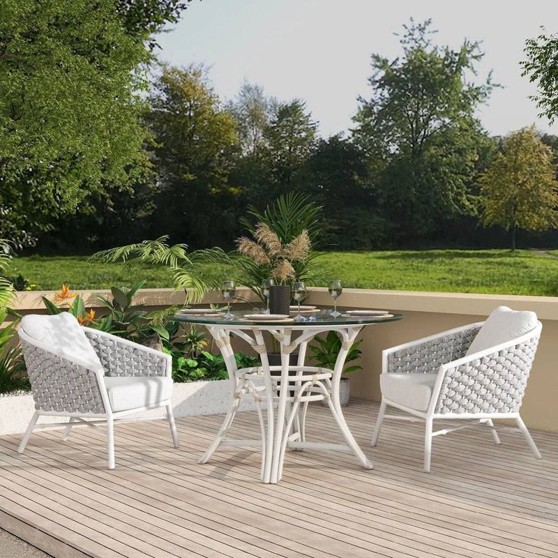 Rowan - Rope Barrel Back Patio Accent Arm Chair (Set of 2) - Optic White by HouseOfZazla