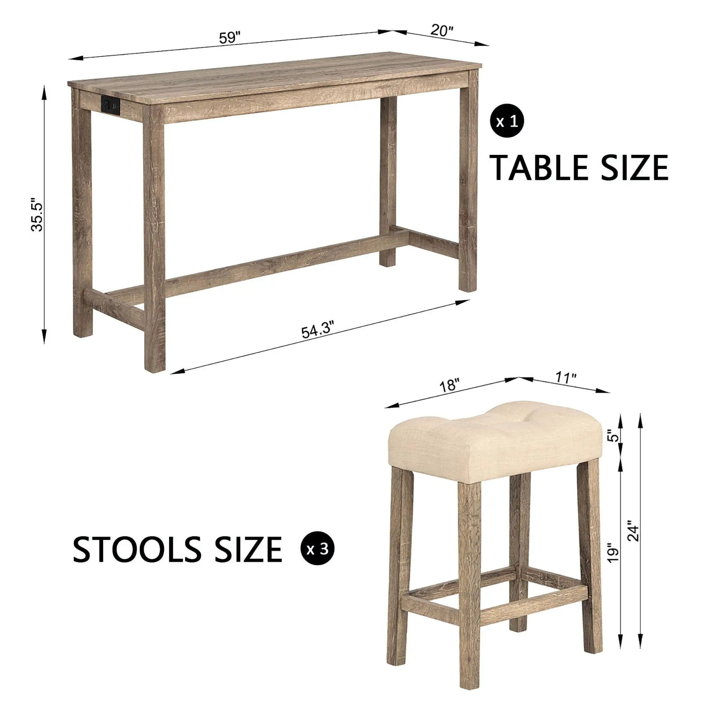 4 Piece Bar Table Set With Power Outlet, 3 Padded Stools by HouseOfZazla