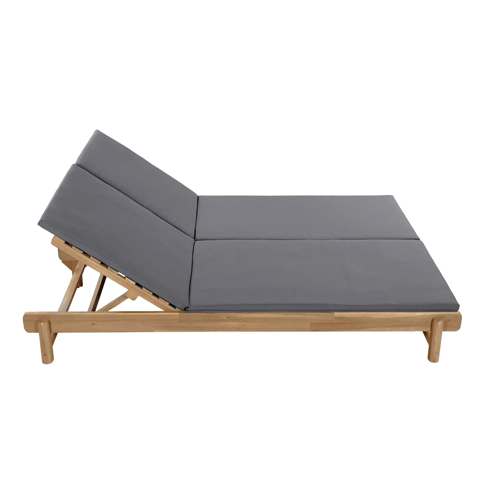 Light Teak Acacia Wood Double Chaise Lounger Set by HouseOfZazla