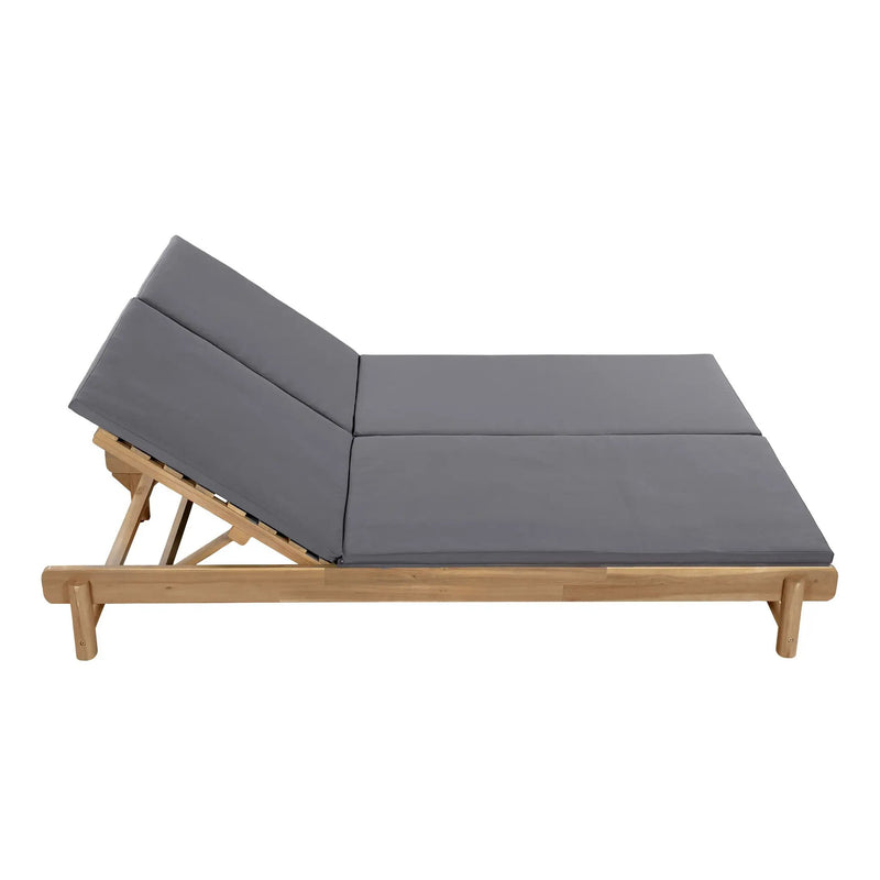 Light Teak Acacia Wood Double Chaise Lounger Set by HouseOfZazla