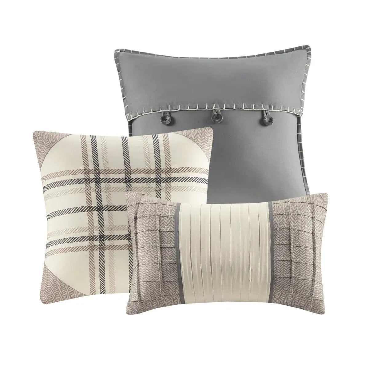 7 Piece Herringbone Comforter Set Neutral Queen by HouseOfZazla