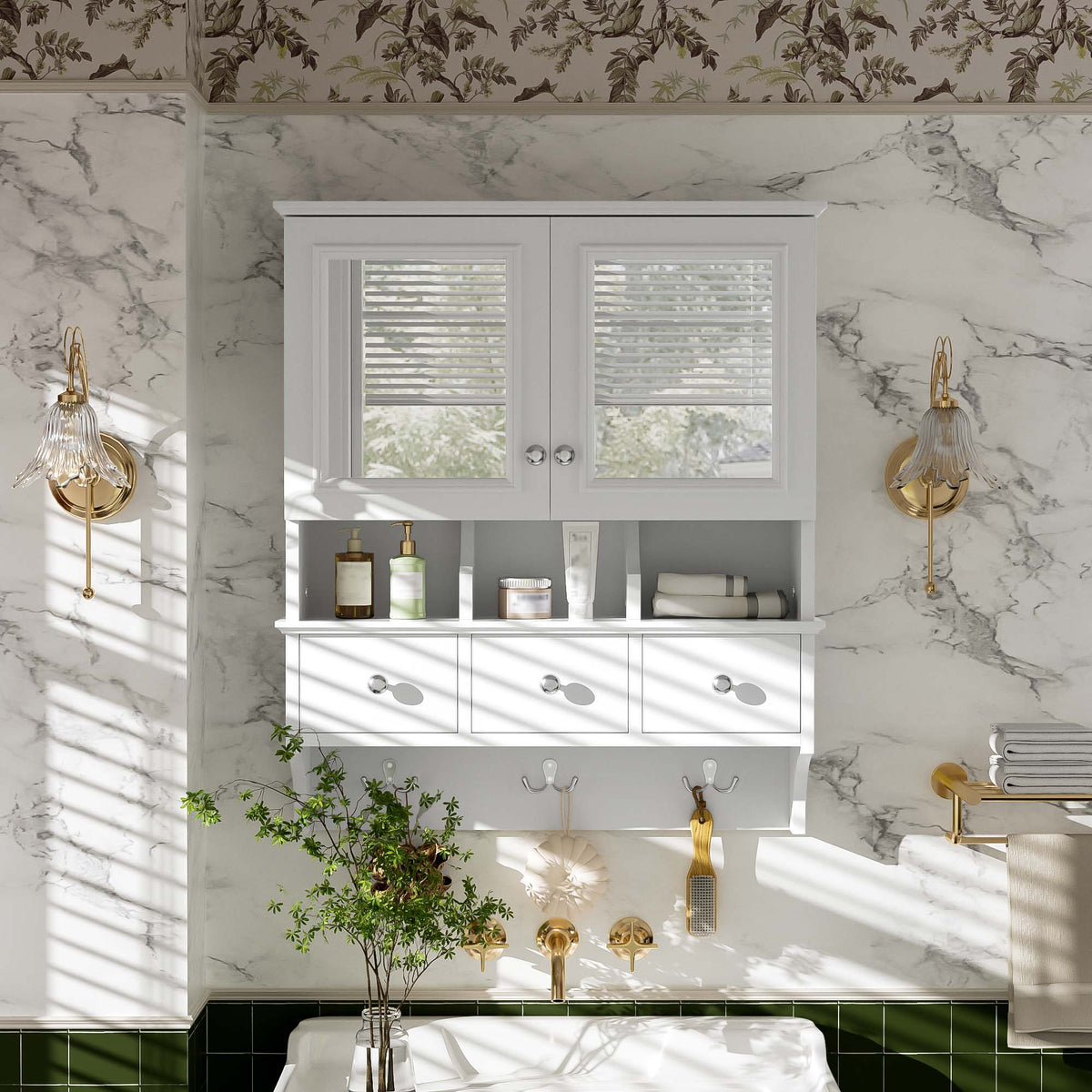 Modern Bathroom Mirror Cabinet With Drawers, Organizer Hooks, And High-Definition Mirrors, photo 22 of 29
