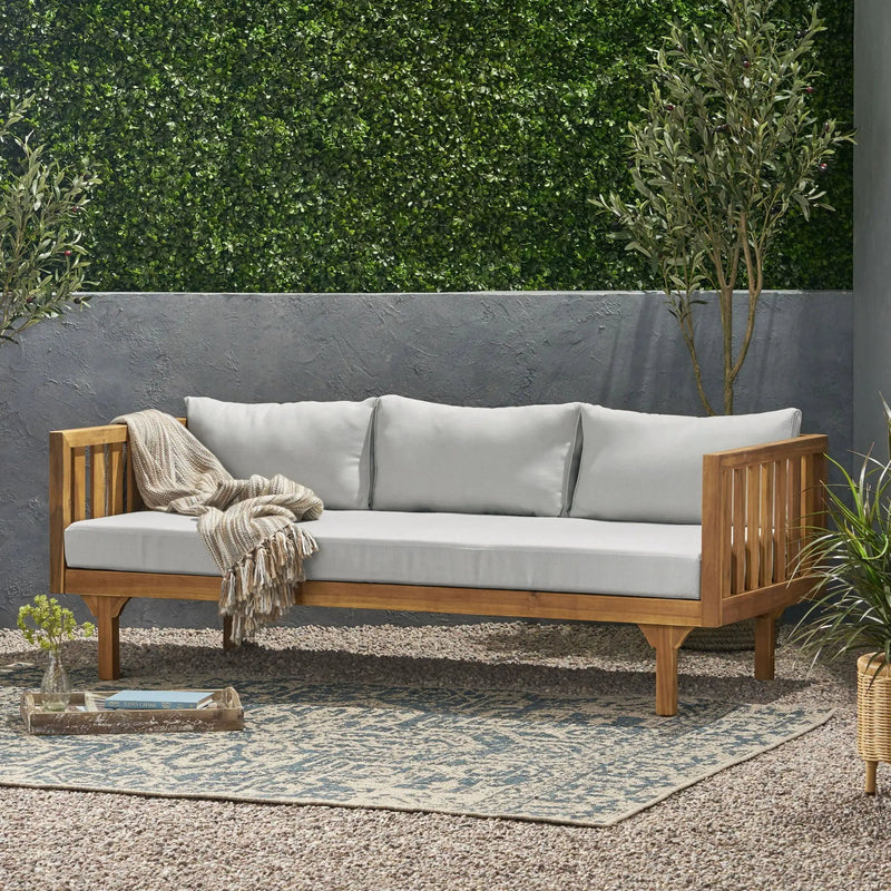 Claremont 3 Seater Daybed Teak Acacia Wood Water Resistant Cushions by HouseOfZazla