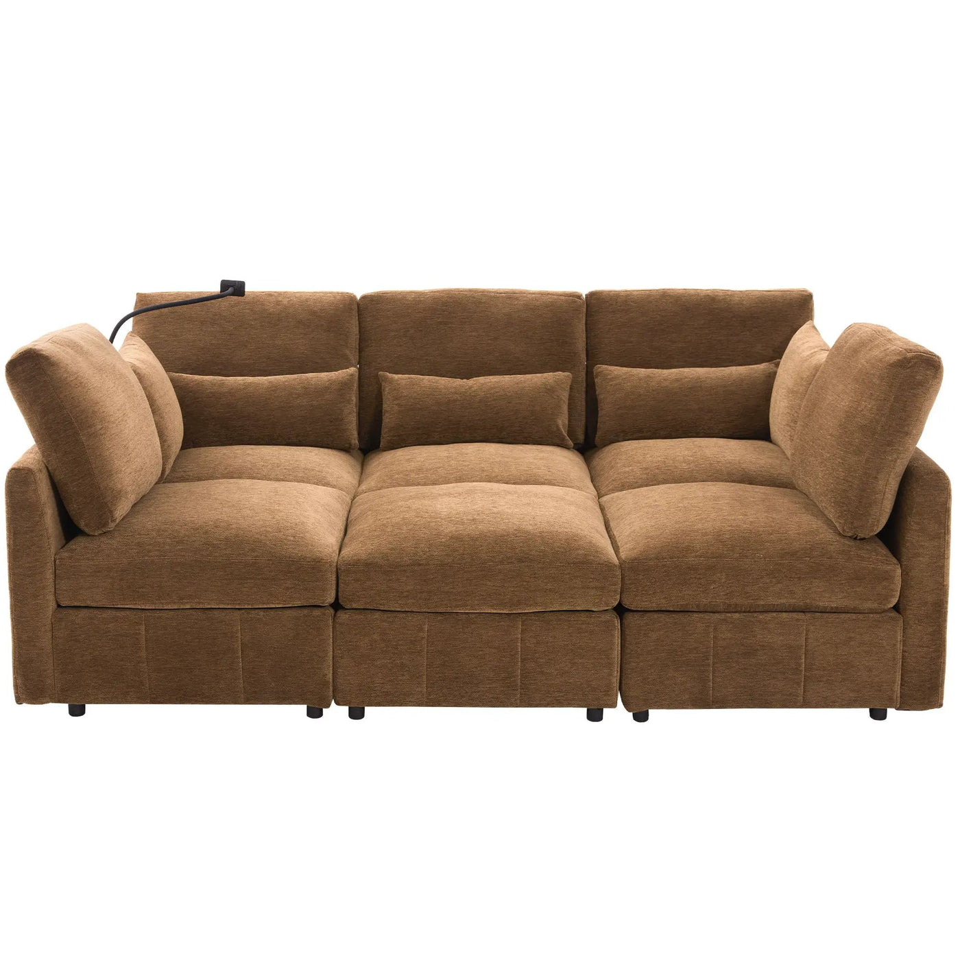 Modern Modular U-Shaped Sofa Bed With Movable Ottoman, USB Ports, Phone Holder by HouseOfZazla