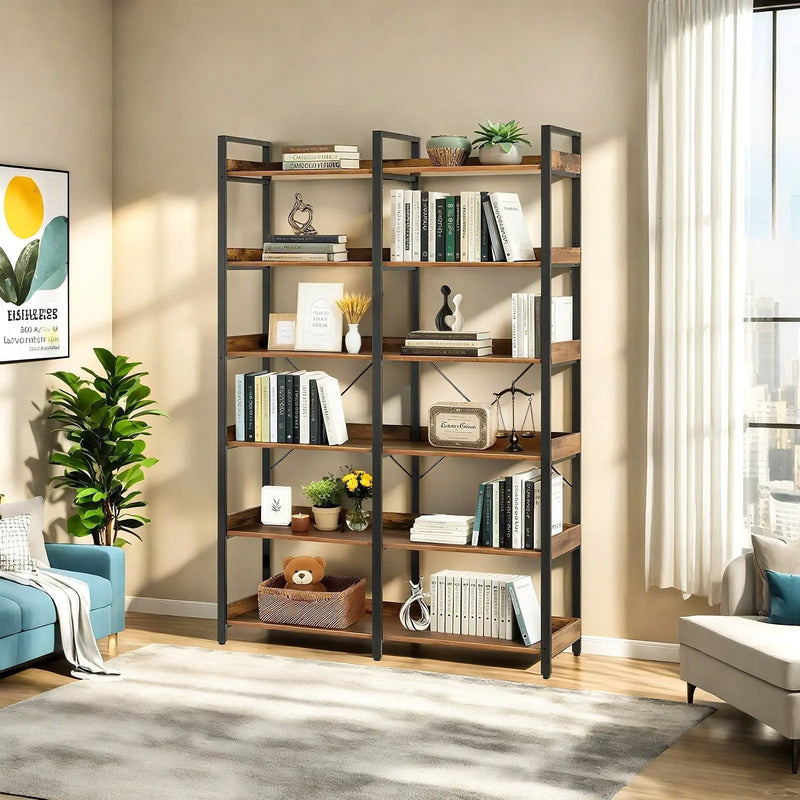 6-Tier Industrial Bookshelf With 12 Open Shelves by HouseOfZazla