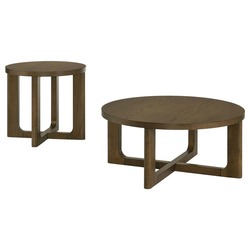Kessler 2-piece Round Sculptural Wood Coffee Table Set Brown by Unique Piece Furniture