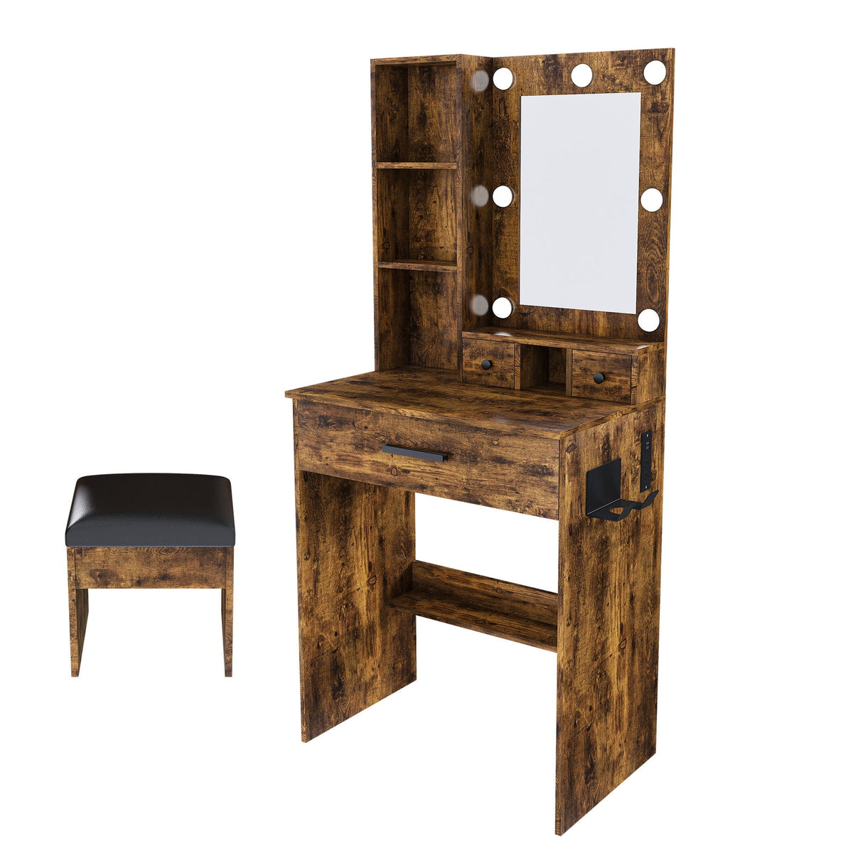 Vanity Set with Mirror, Adjustable LED Lights & Power Outlet - Wood & Mirror, photo 3 of 12