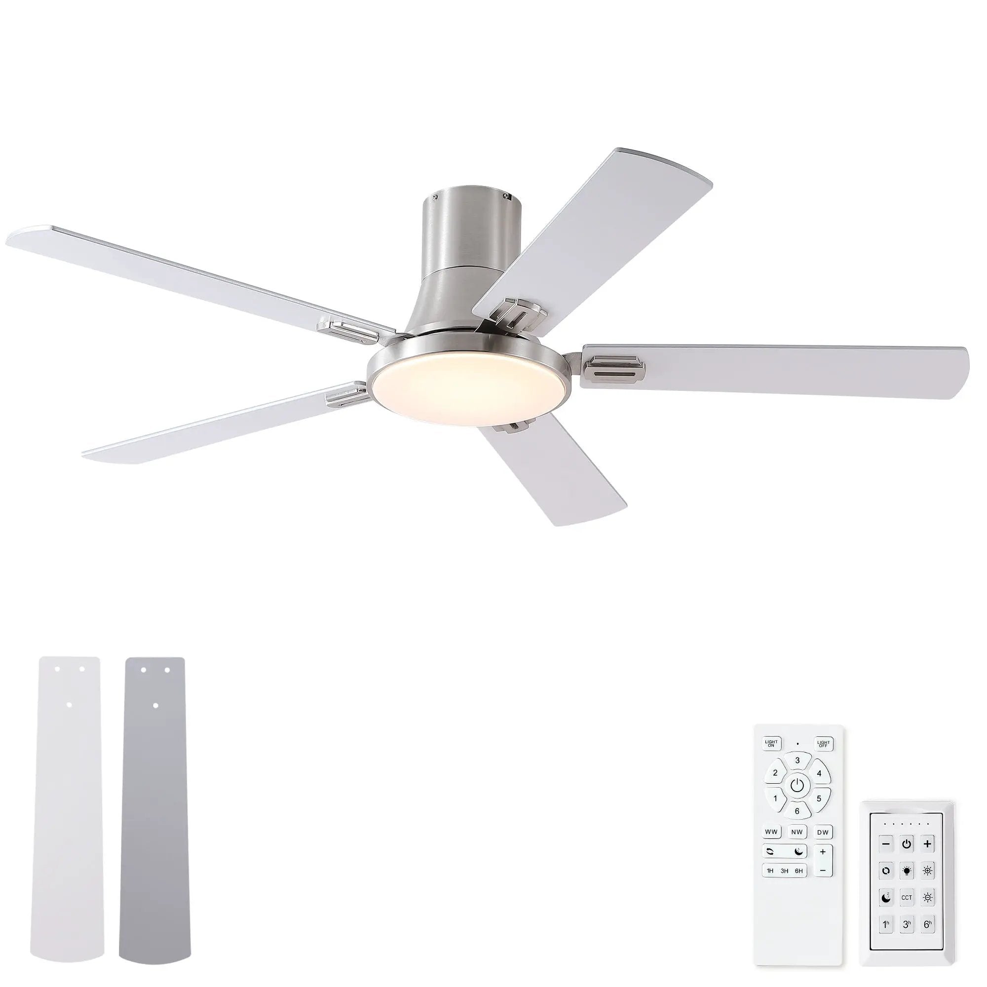 Flush Mount Ceiling Fans With LED Light And Remote Control, 5 Blades by HouseOfZazla