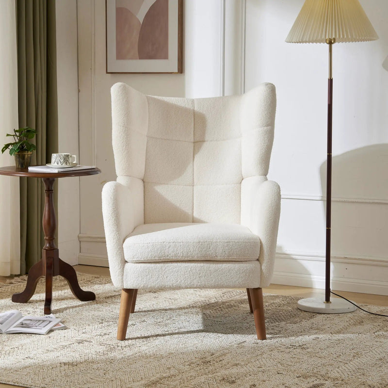 Accent Chair With Birch Wood Legs - White by HouseOfZazla