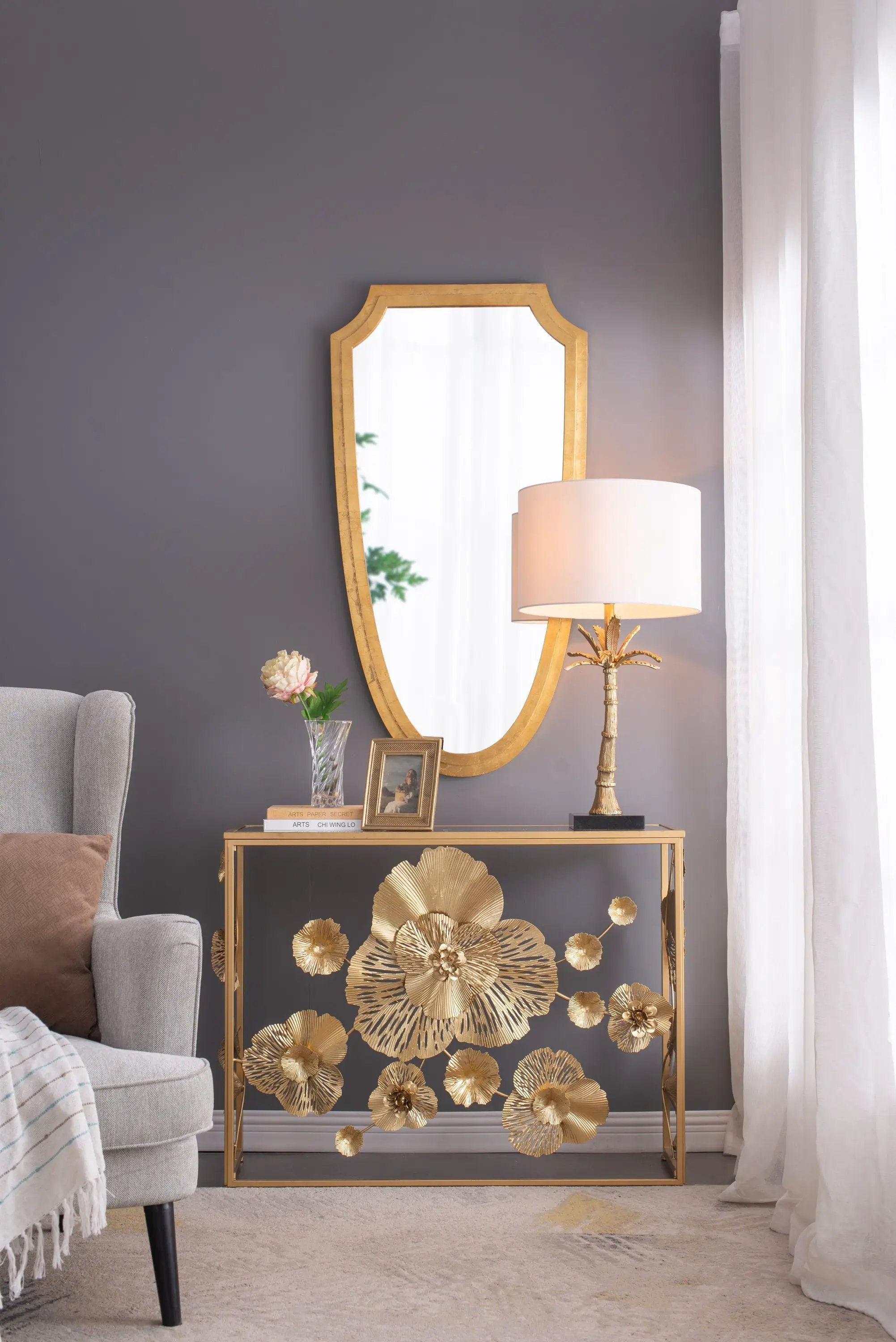 D16x31' Leaf Lamp with Marble Base Gold by HouseOfZazla