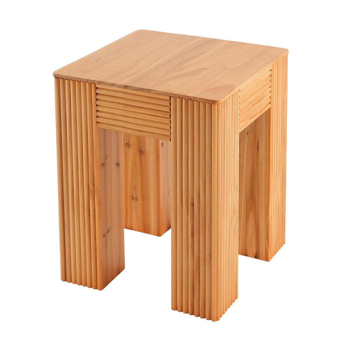 Natural Pine Wood Fluted Side Table with Elephant-Leg Design - Natural Pine, photo 4 of 10