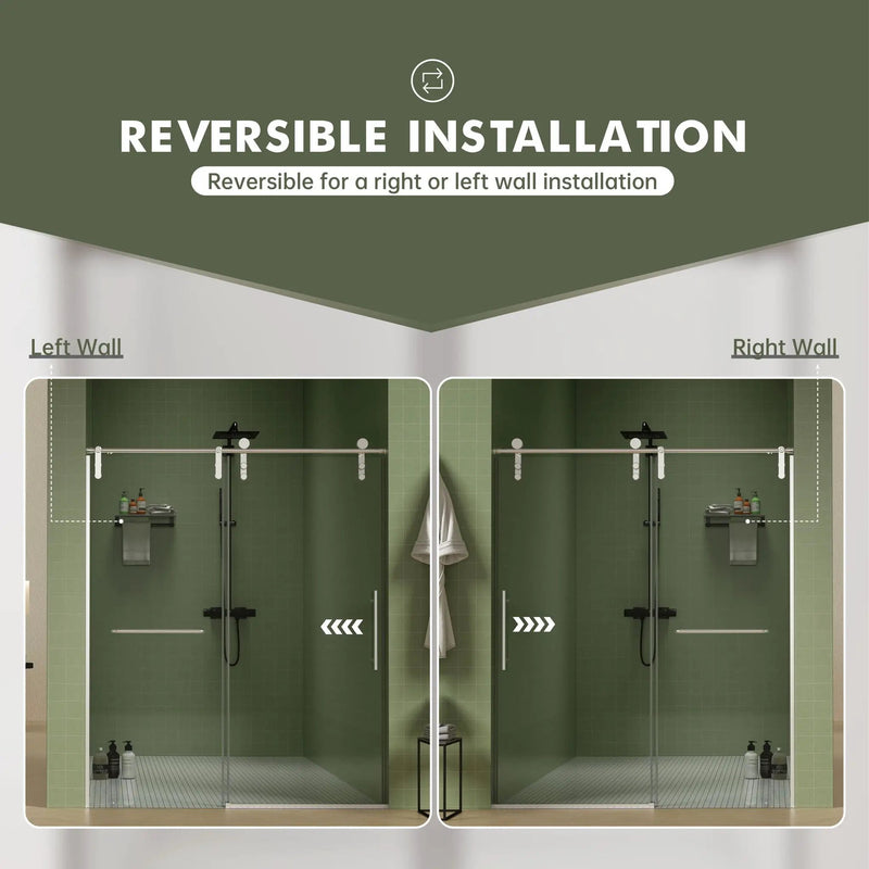 Frameless Shower Door, Sliding Shower Door, Premium 5 / 16" (8 Mm) Thick Tempered Glass Shower Enclosure With Towel Bar, Double Side Easy Clean Coat, Finished With Buffer by HouseOfZazla