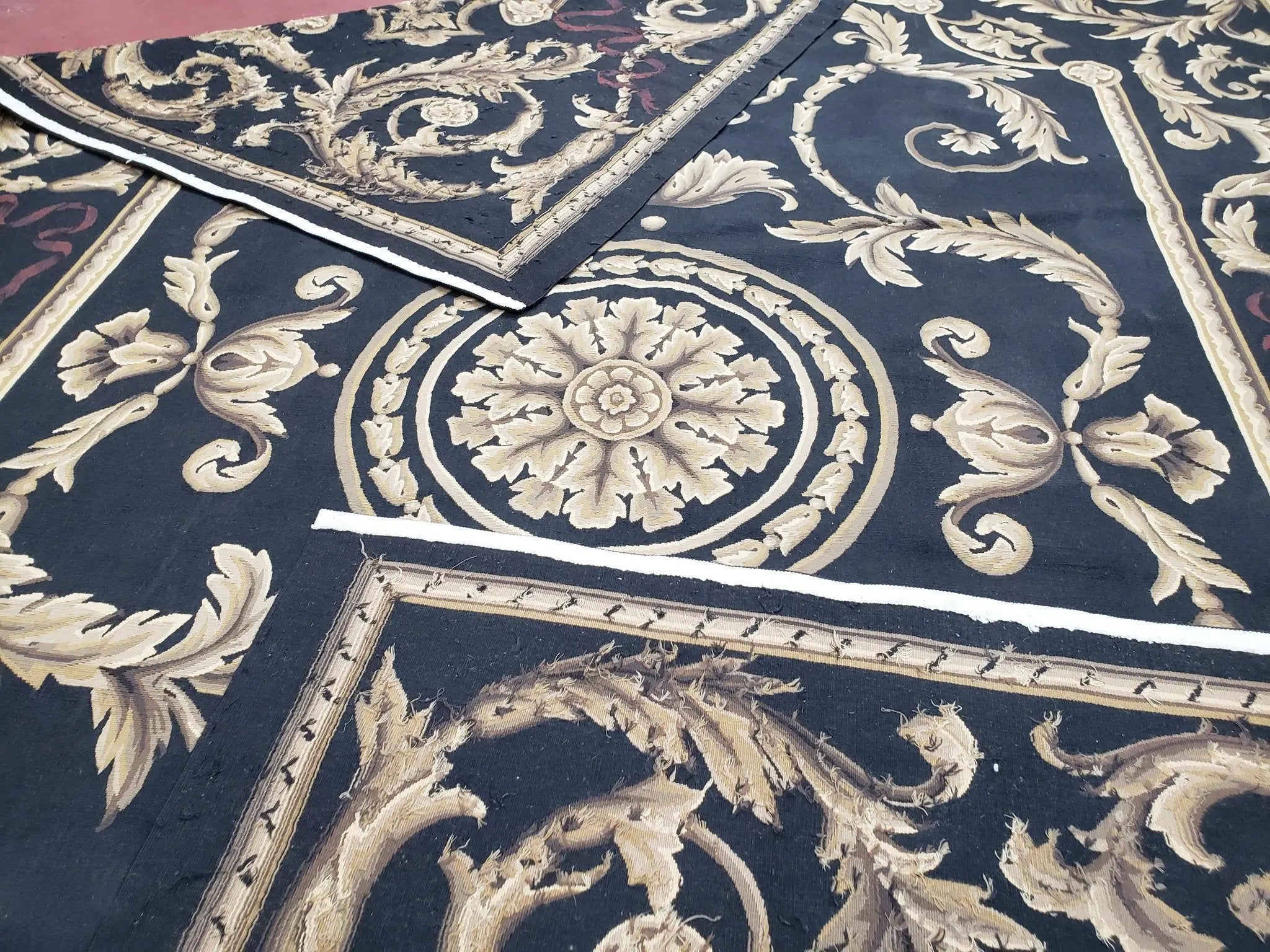 Black and Tan Aubusson Rug, 10 x 14 Aubusson Carpet, New Aubusson Rug, Elegant, Wool, Handmade Area Rug, Flatweave Rug, Large Aubusson Rug by Jewel Rugs