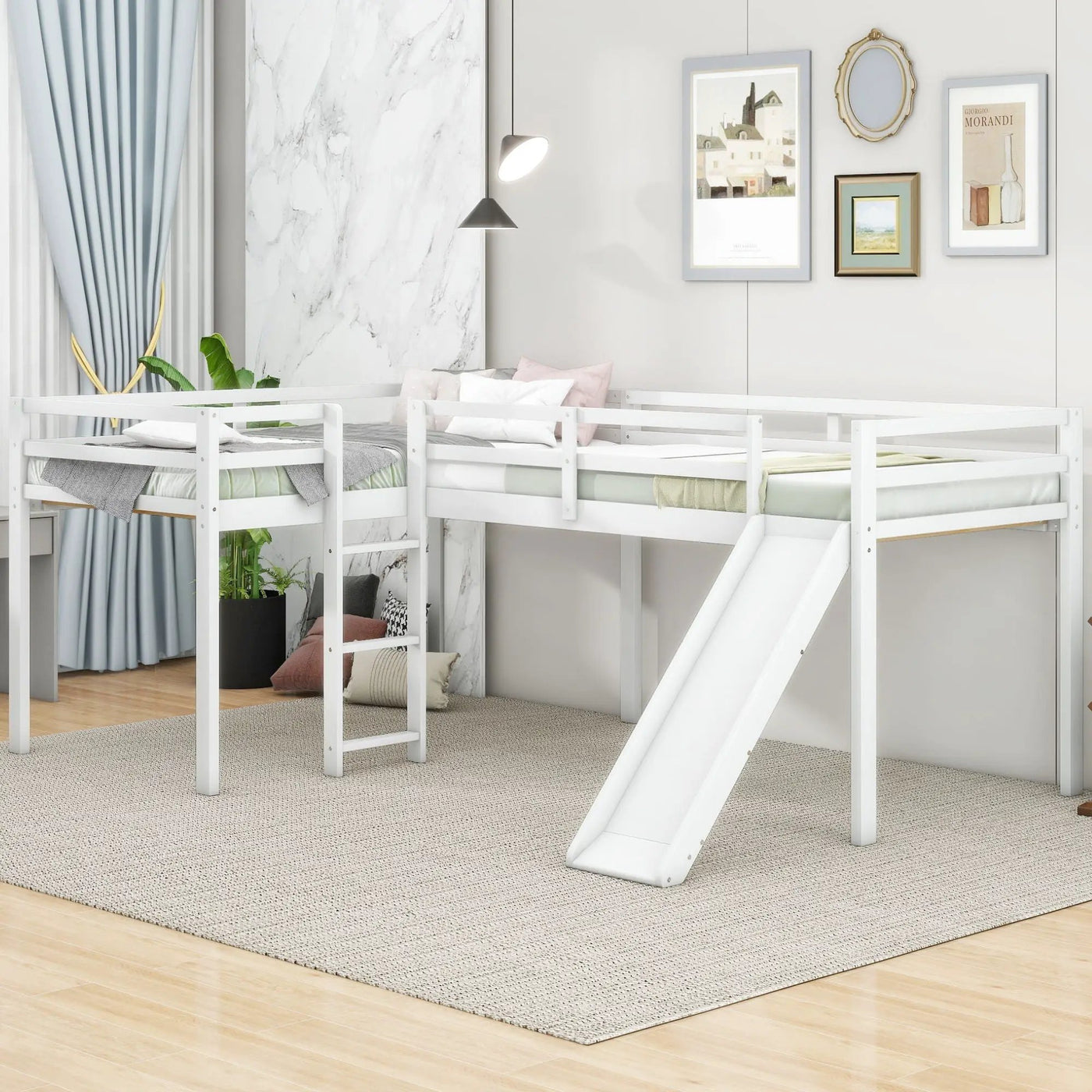 L Shaped Loft Bed With Ladder And Slide by HouseOfZazla