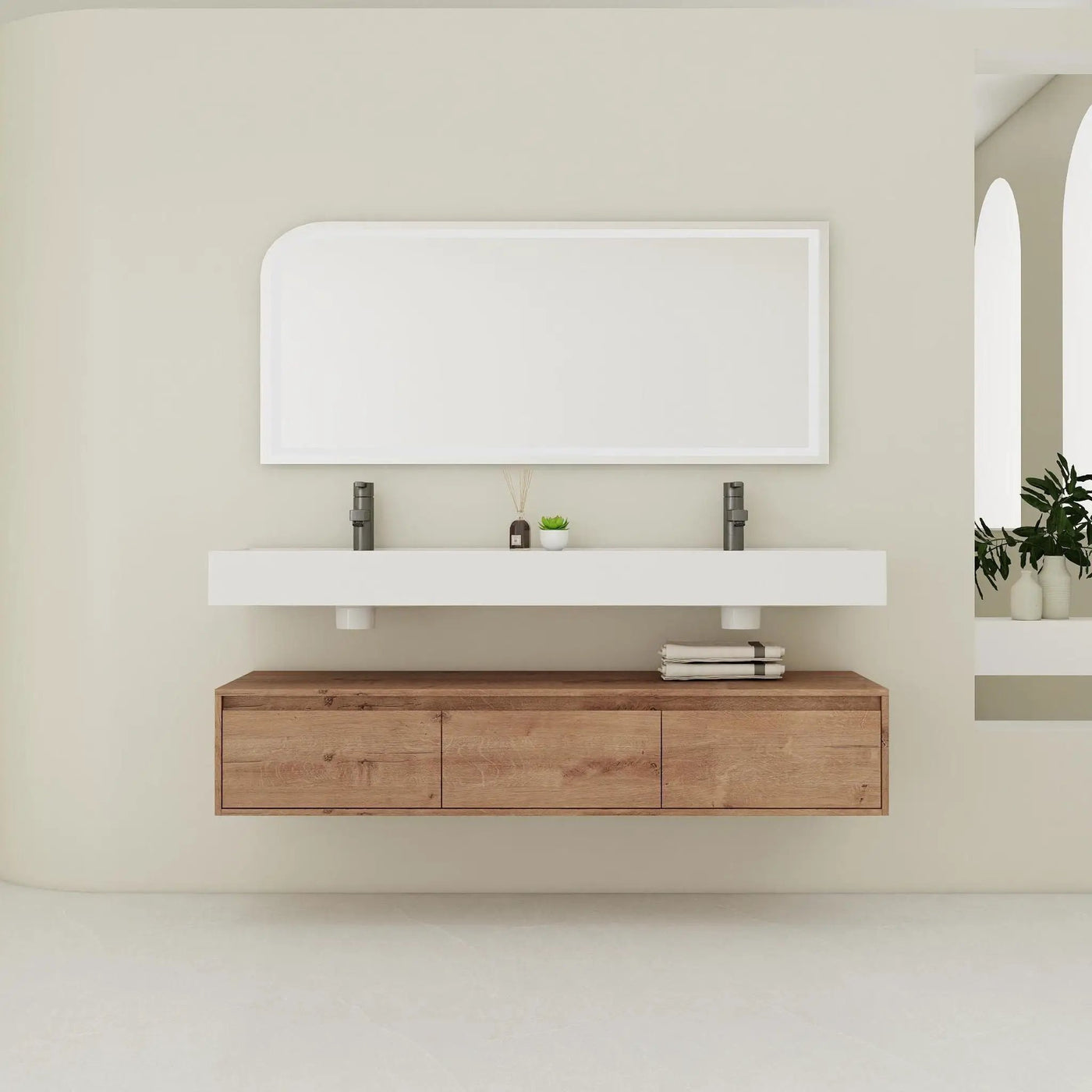 Contemporary Wall Mounted Bathroom Vanity With Dual Resin Sink And Soft Close Drawer by HouseOfZazla