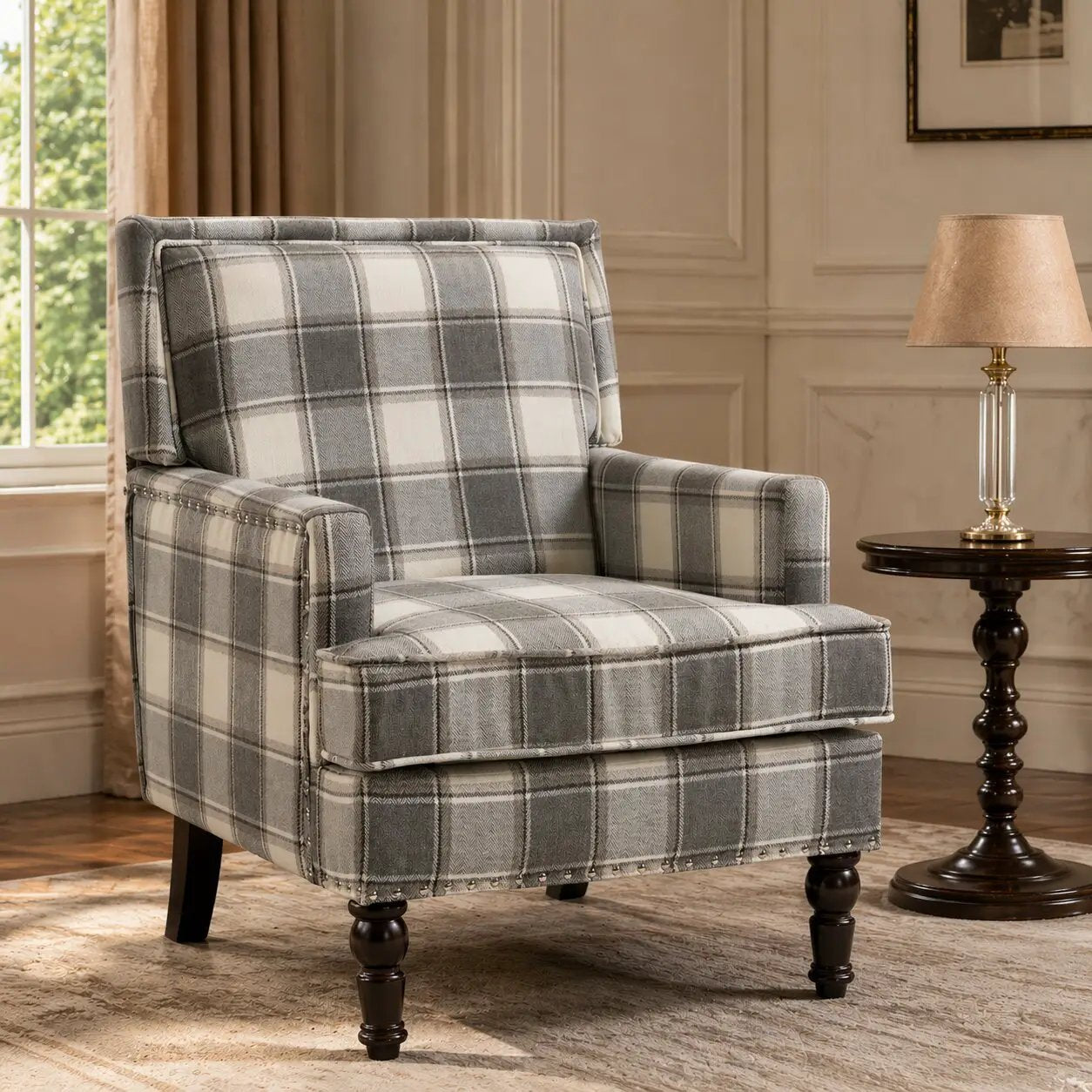 Upholstered Accent Chair, Vintage Armchair with Solid Wood Legs by HouseOfZazla