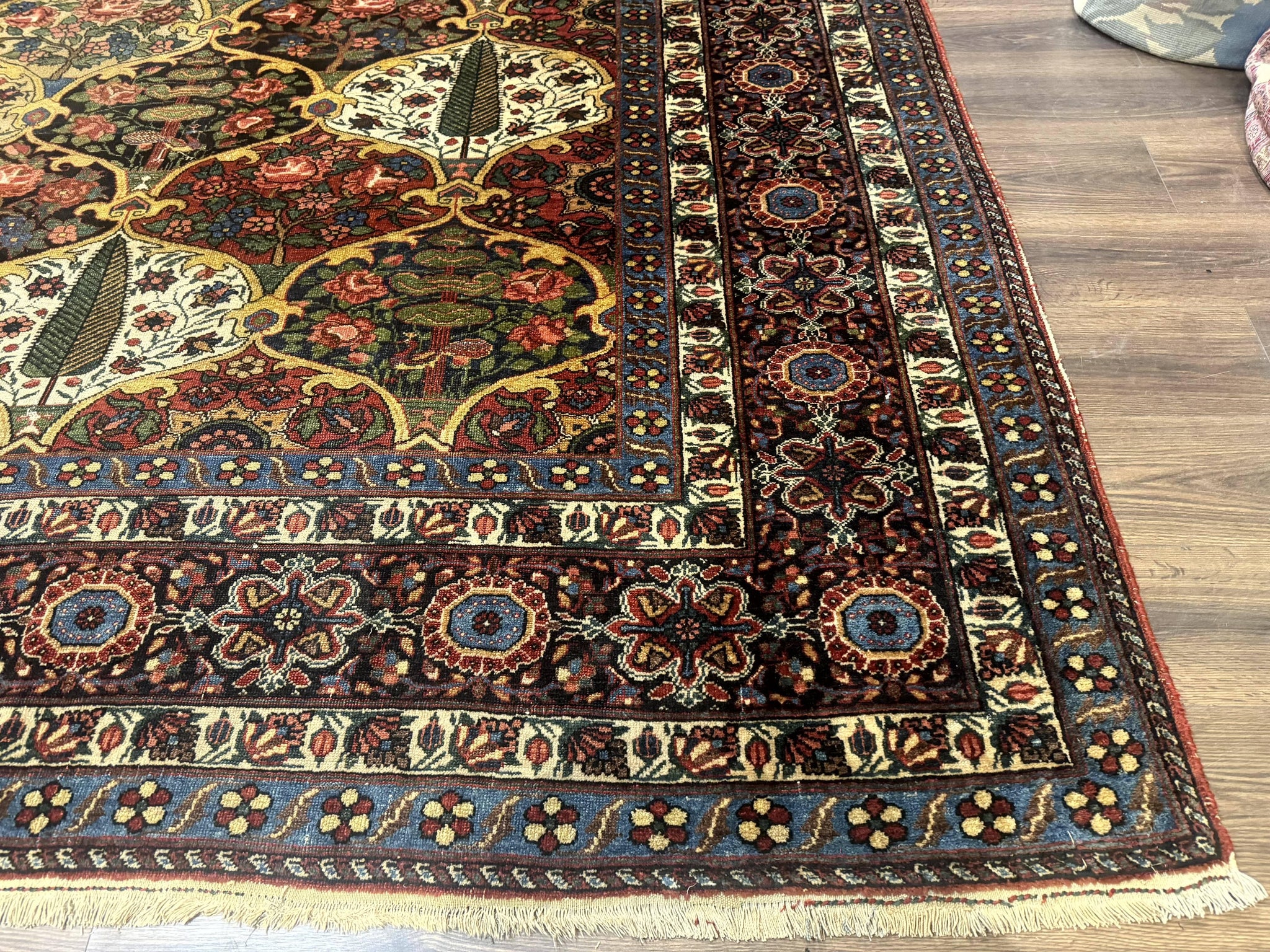 Antique Persian Bakhtiari Rug 12x19, Palace Size Wool Handmade Persian Carpet, Oversized Rug, Panel Design, Peacocks, Multicolor, Rare by Jewel Rugs