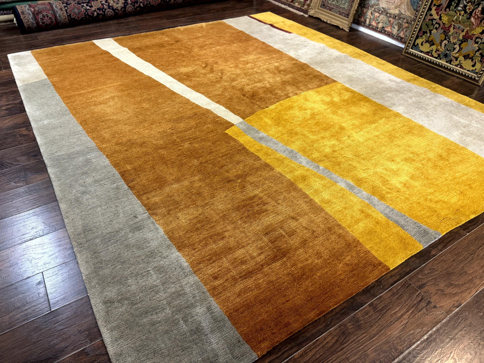 Modern Tibetan Rug 9x10, Wool Handmade Tibetan Area Rug, Abstract Multicolor by Jewel Rugs