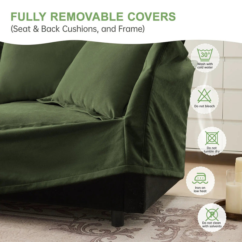 Slipcovered Sofa 2 Seater Sofa with 2 Ottomans by HouseOfZazla