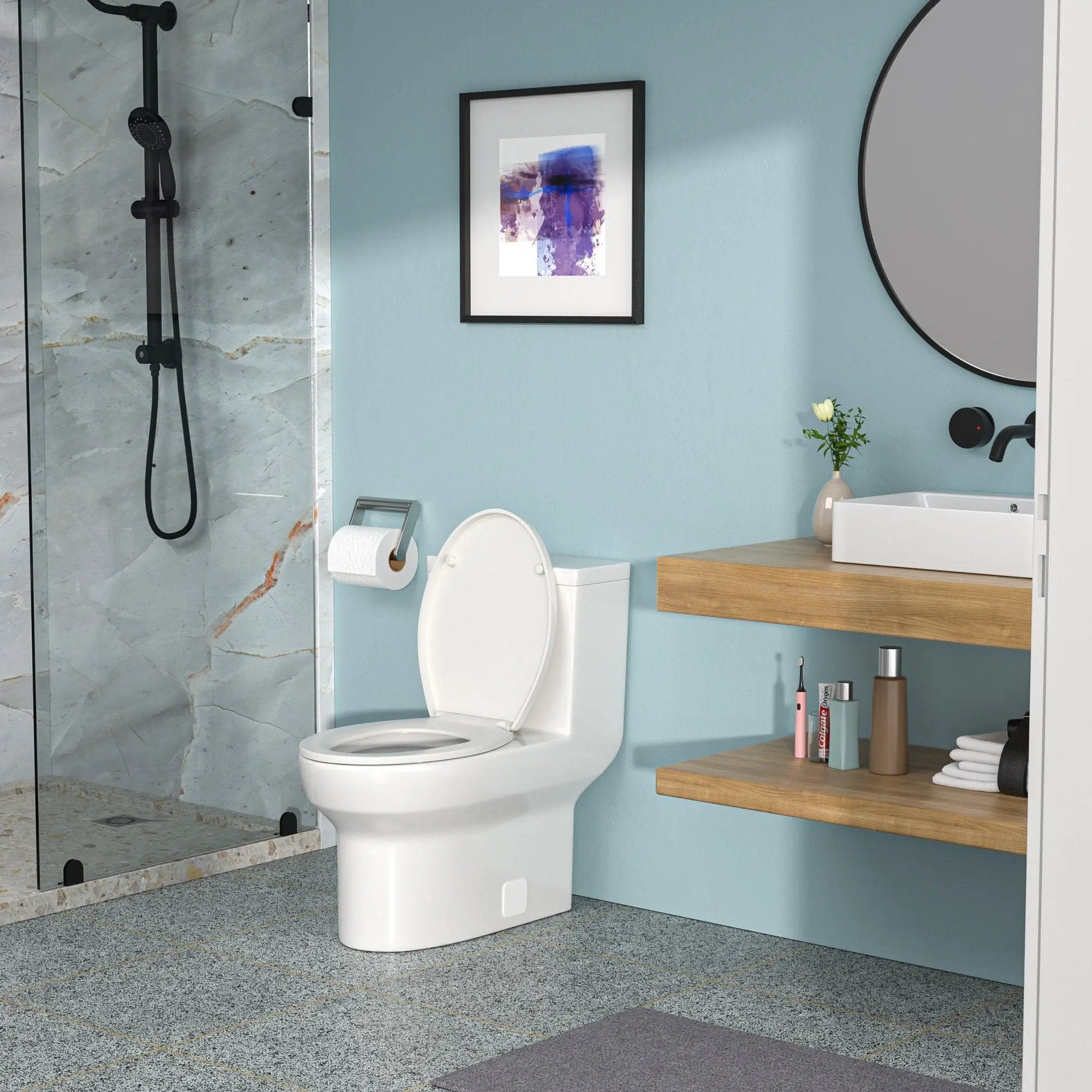 1 Piece Toilet & Dual Flush, Soft Closing Seat - White by HouseOfZazla