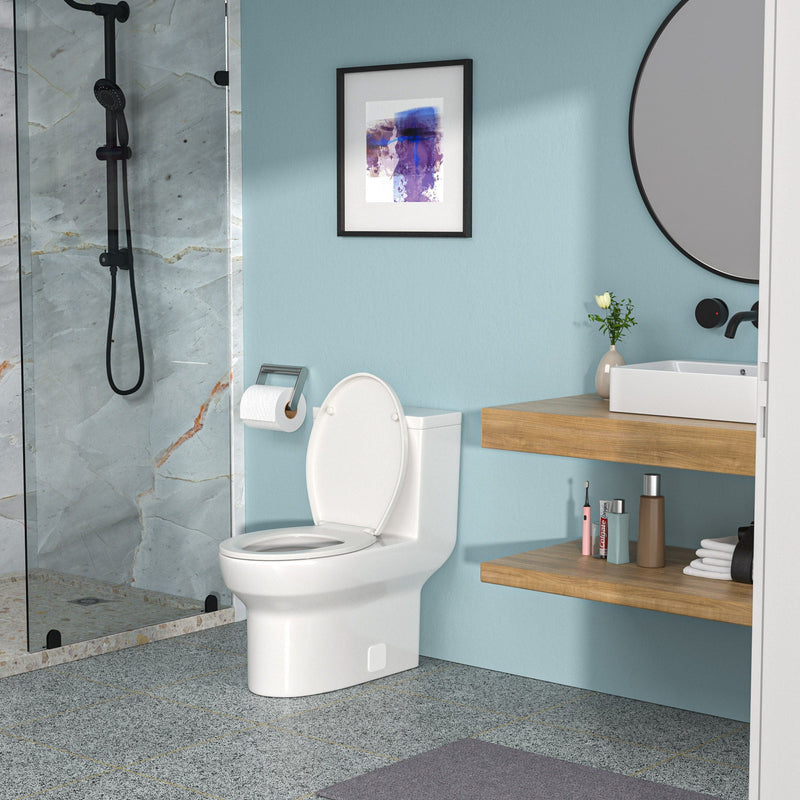 1 Piece Toilet & Dual Flush, Soft Closing Seat - White by HouseOfZazla
