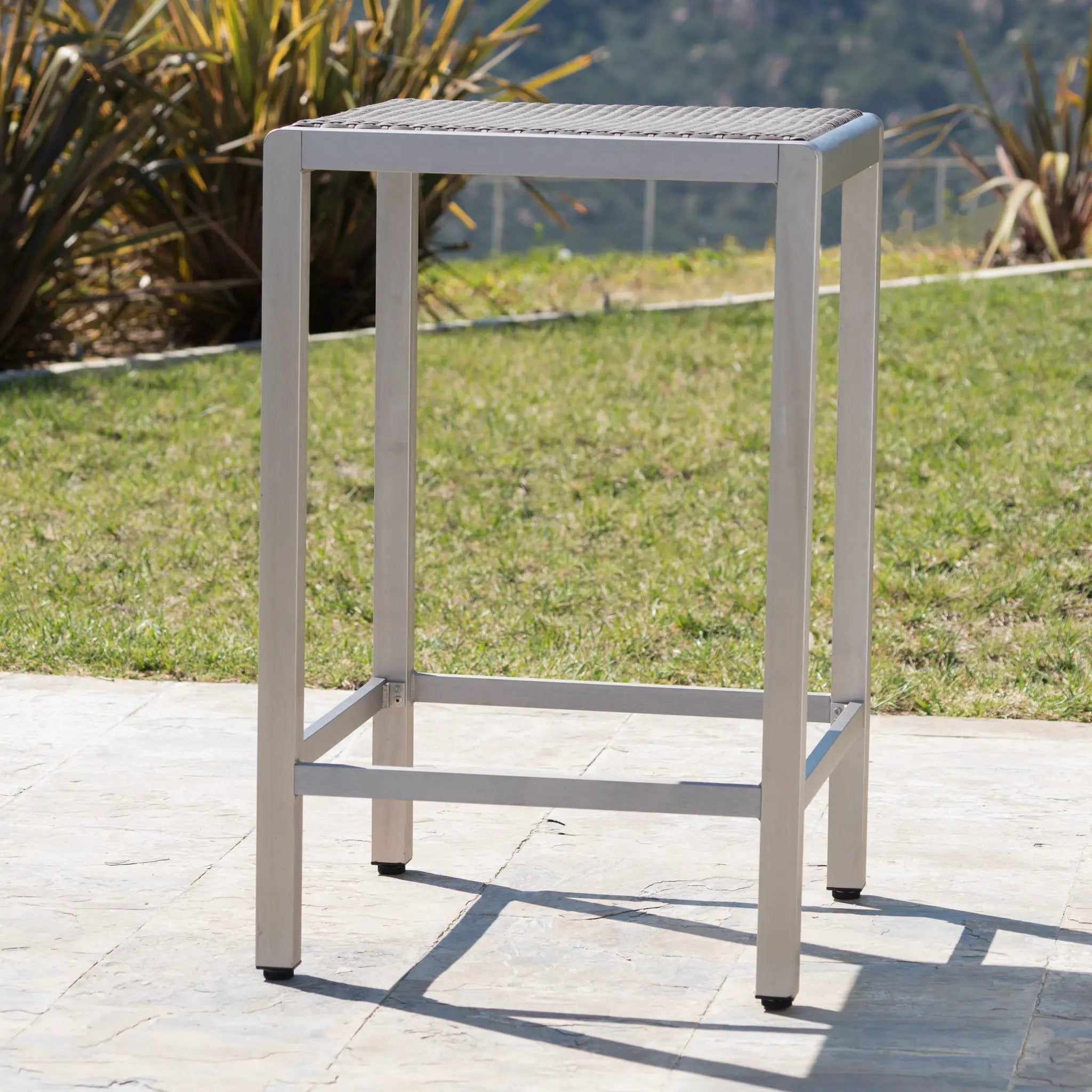 Outdoor 43" Aluminum Bar Table With Rattan Table Top - Gray / Silver by HouseOfZazla