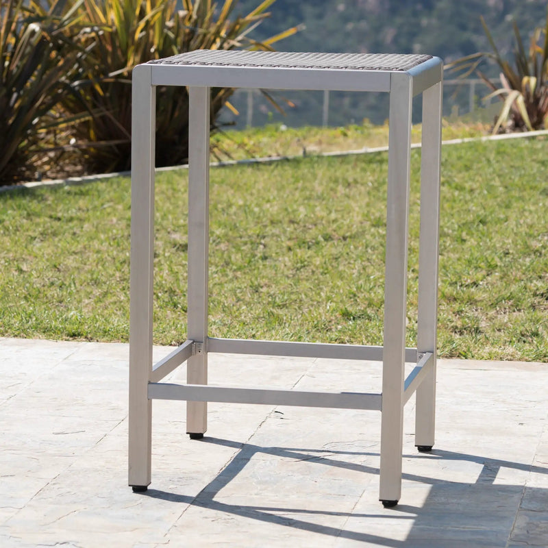 Outdoor 43" Aluminum Bar Table With Rattan Table Top - Gray / Silver by HouseOfZazla