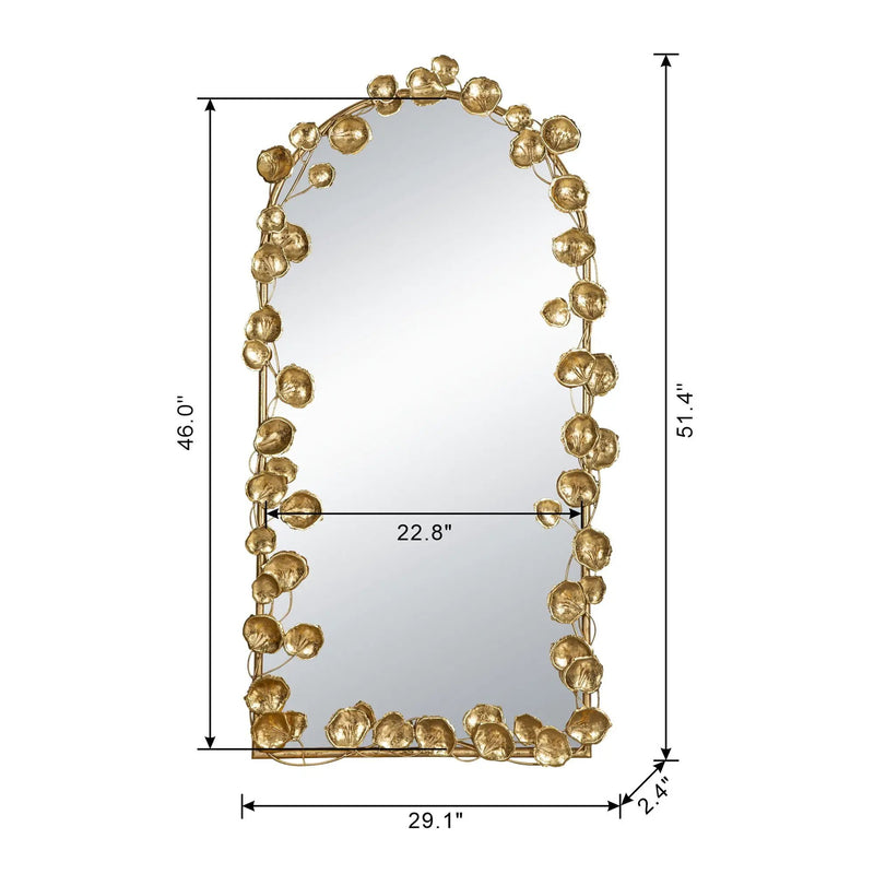Full Length Arched Wall Mirror With en Leaf Accents Decorative Mirror For Living Room Bedroom - Gold by HouseOfZazla