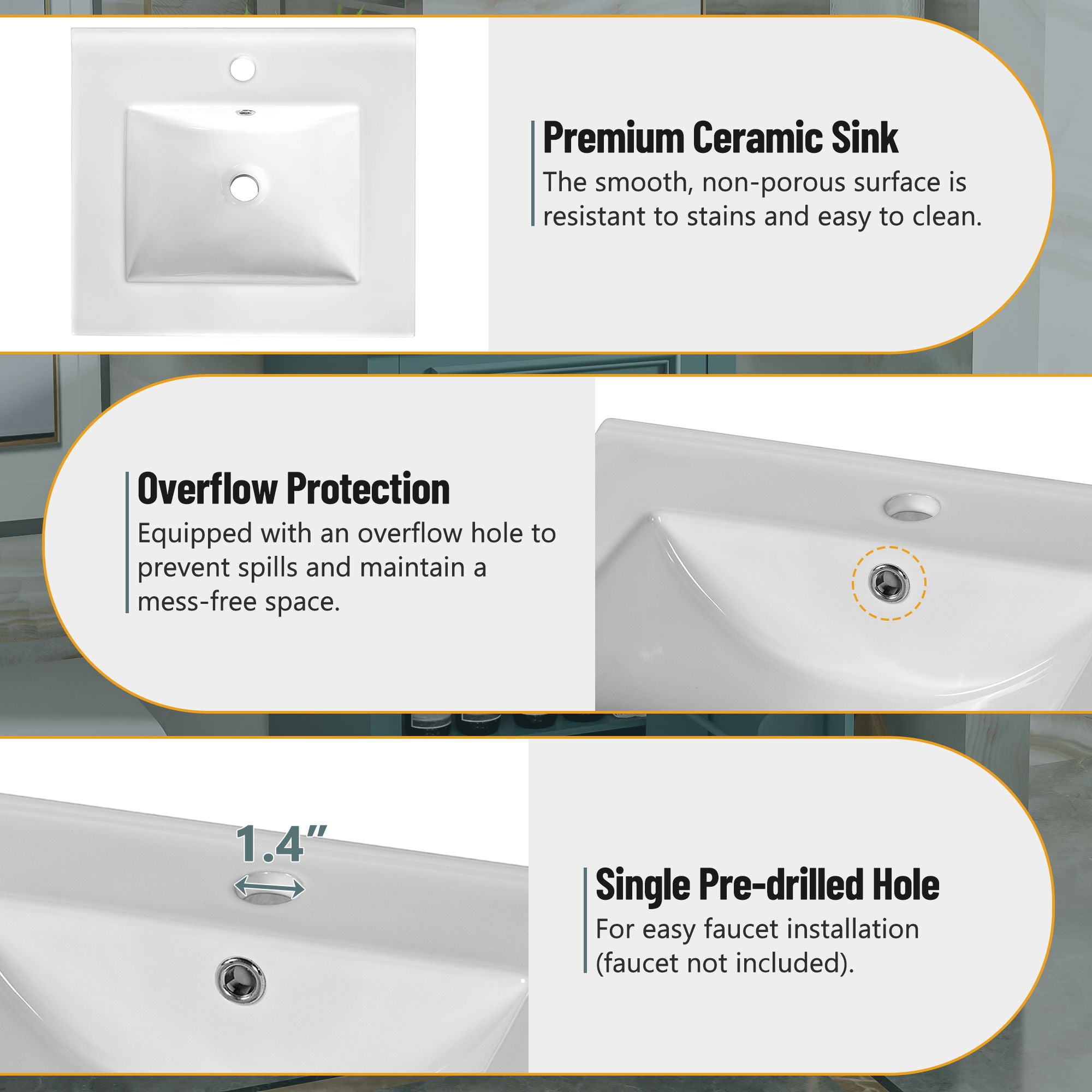 Elegant Bathroom Vanity With Ceramic Sink, Soft Close Door, Adjustable Shelf by HouseOfZazla