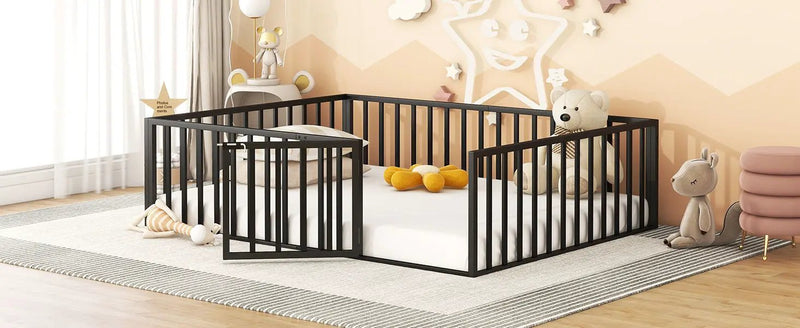 Metal Floor Bed Frame With Fence And Door by HouseOfZazla