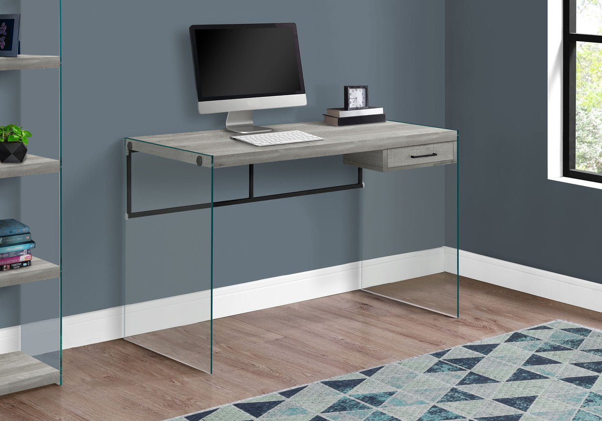 Contemporary Computer Desk with Storage Drawers - Glass & Wood - Dark Gray, Dark Brown, White, photo 11 of 12