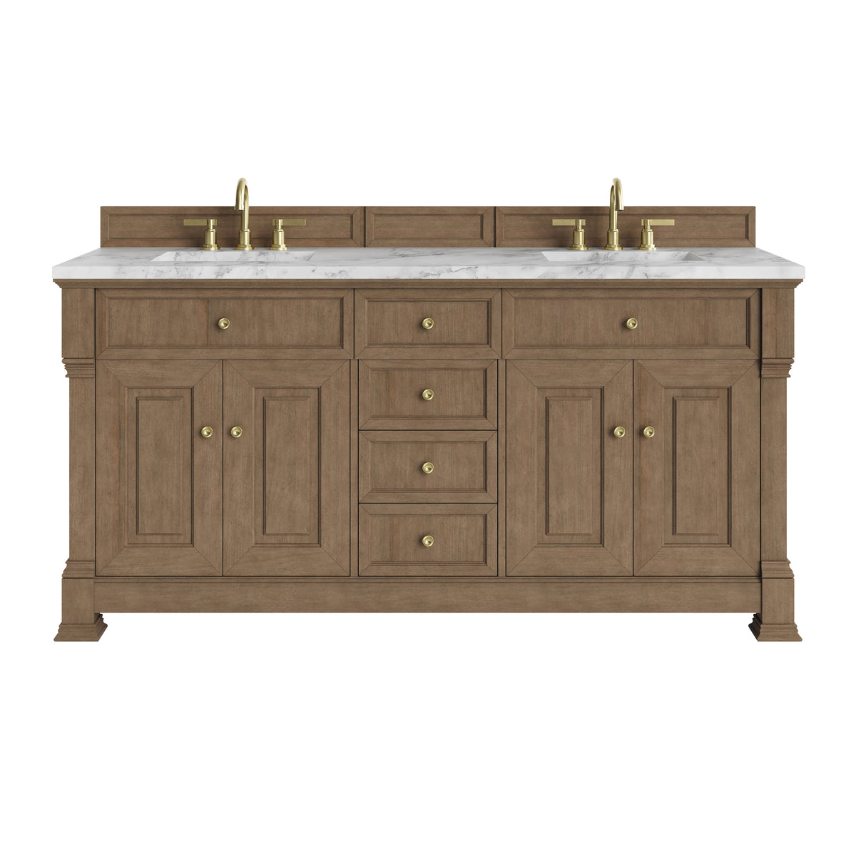 James Martin Brookfield 72" Double Bathroom Vanity, Pecan with Carrara White countertop