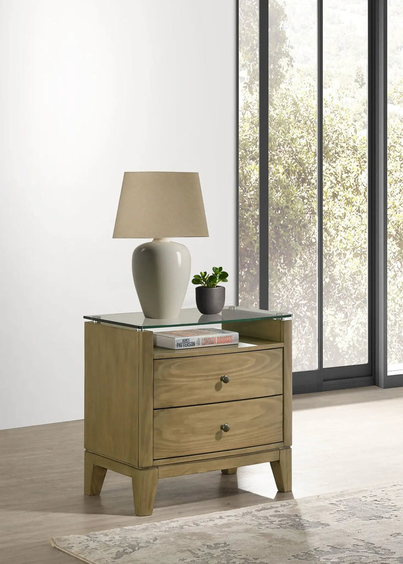 Granada 2-drawer Glass Top Nightstand Natural Pine by Unique Piece Furniture