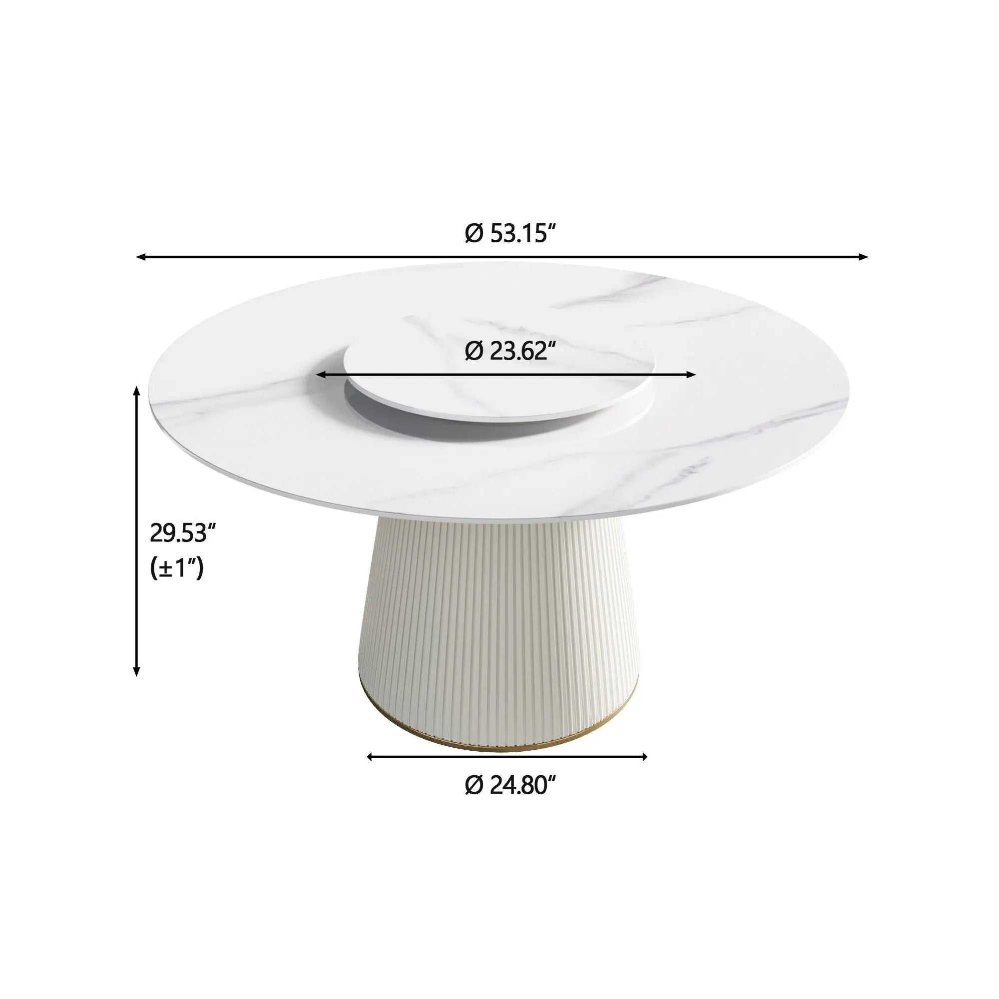 Modern Artificial Stone Round Plywood Base Dining Table, Can Accommodate 6 People, Artificial Stone Turntable (Not Including Chairs) - White / Beige by HouseOfZazla