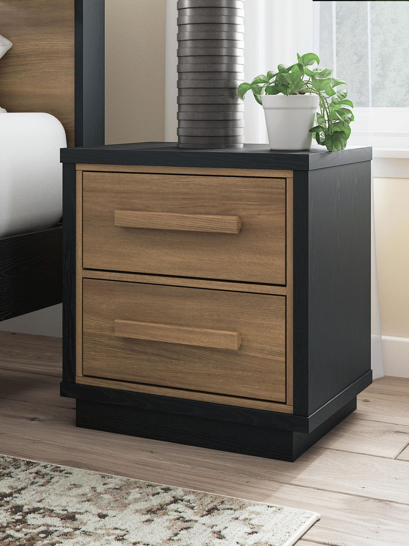 Kozmour - Two Drawer Night Stand - Black / Brown, photo 6 of 7