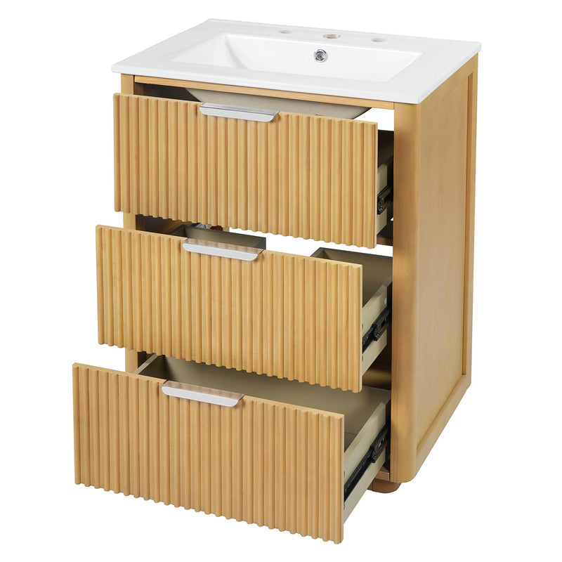 Bathroom Vanity With Sink, Open Shelf & Closed Storage - Natural Wood by HouseOfZazla