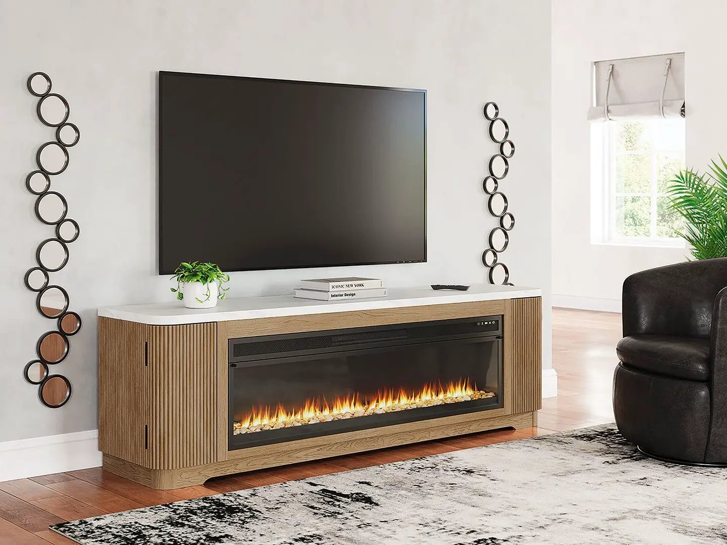 Camdill - 80" TV Stand With Electric Fireplace - Light Brown by Unique Piece Furniture