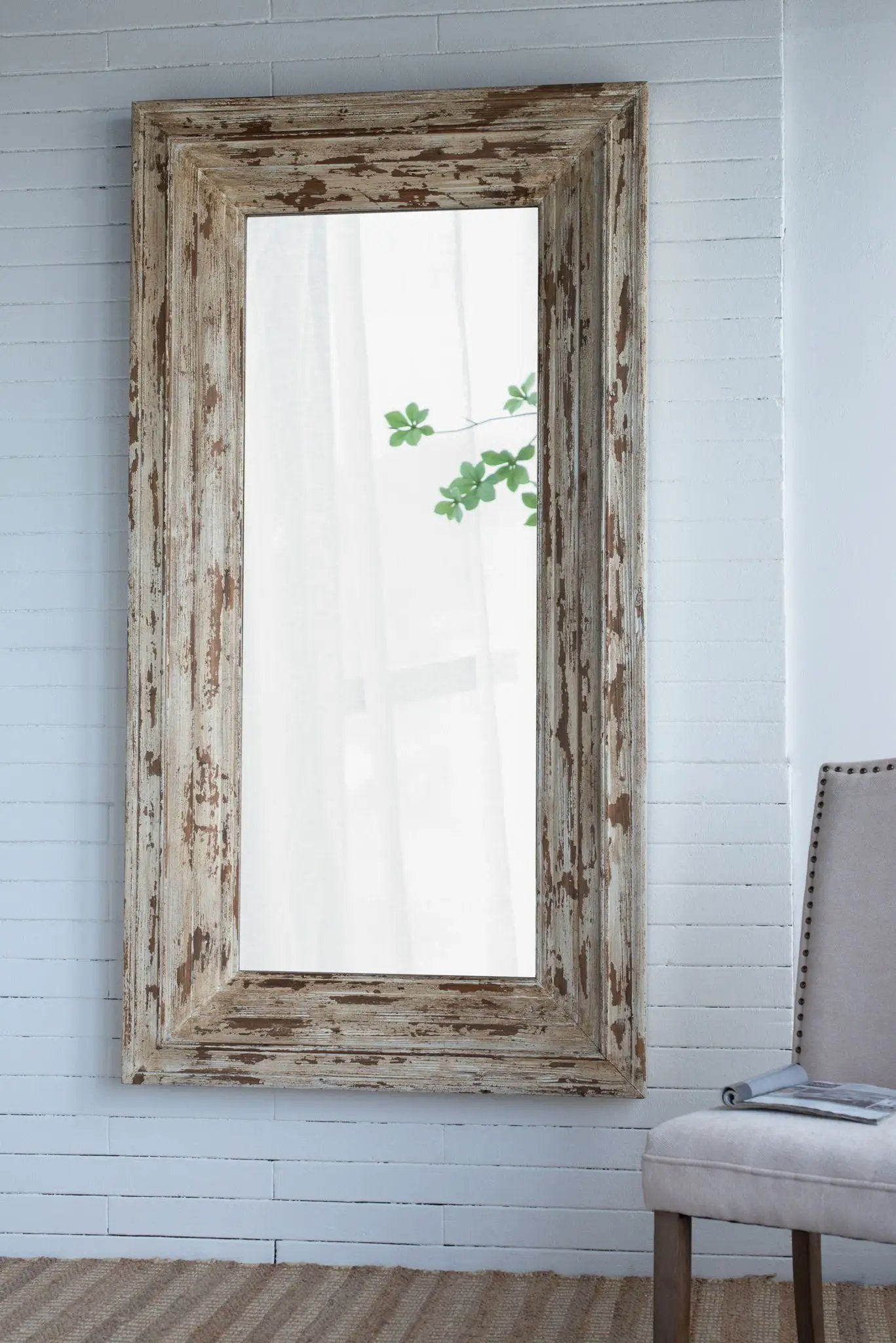 Full Length Rectangle Floor Mirror With Distressed Wood Frame - Brown by Unique Piece Furniture