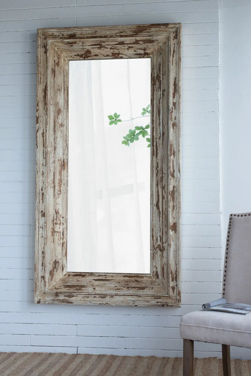 Full Length Rectangle Floor Mirror With Distressed Wood Frame - Brown by Unique Piece Furniture