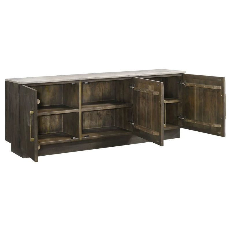 Dennis 3-door Marble Top Sideboard Buffet Tobacco Grey by Unique Piece Furniture