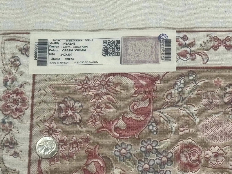 Large Turkish Silk Rug 8x10, Ivory, Hunting Design, Bamboo Silk, New by Jewel Rugs
