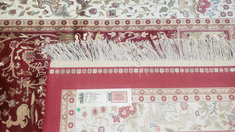 Silk Carpet 4x6 Dark Red & Cream, Tree of Life Rug, Animal Motifs, Birds Deer Rabbits, All Bamboo Silk, 4 x 6 Silk Area Rug by Jewel Rugs