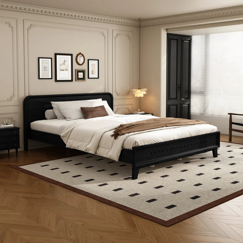 Pine Solid Wood Queen Size Bed, Solid and Stable, No Box Spring Needed by HouseOfZazla