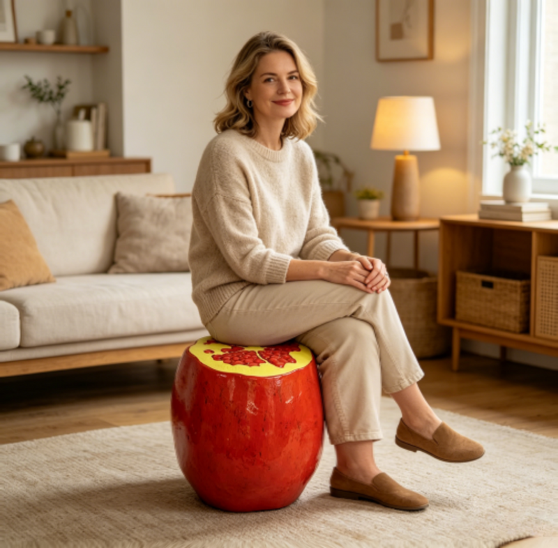 Pomegranate Fruit Stool – 13.4" Oversized Resin Stool by HouseOfZazla