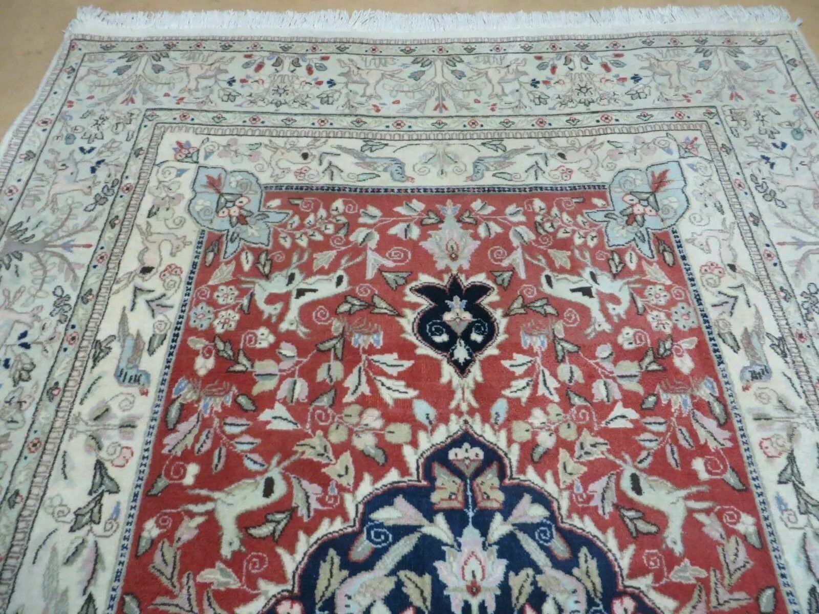 6' X 9' Vintage Handmade India Oriental Floral Wool Rug Hunting Bird Deer Nice by Jewel Rugs