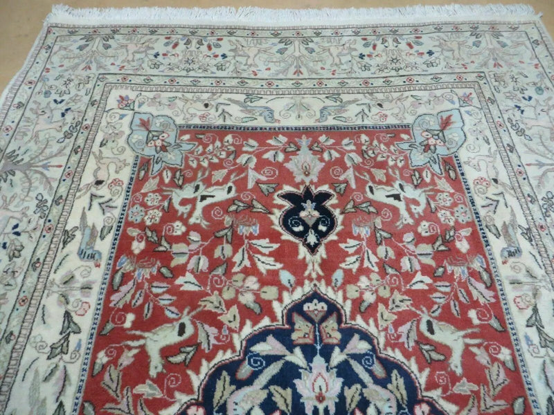 6' X 9' Vintage Handmade India Oriental Floral Wool Rug Hunting Bird Deer Nice by Jewel Rugs
