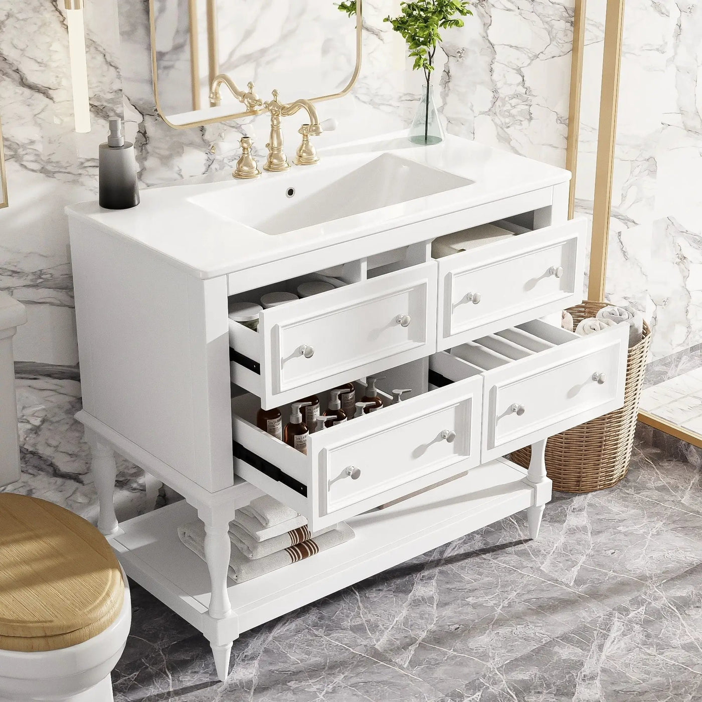 Bathroom Vanity Cabinet With Undermount Sink, 4 Drawer Set by Unique Piece Furniture